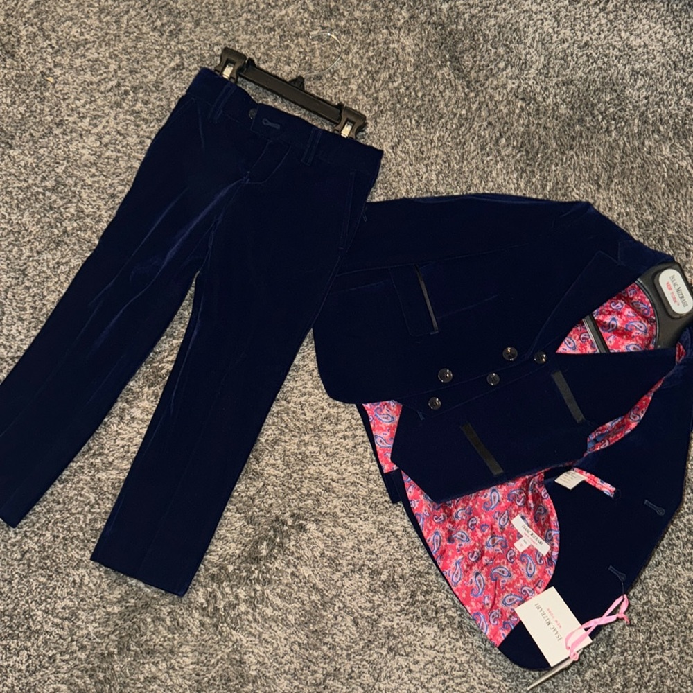 Boys Cobalt Blue Velvet 3-Piece Suit